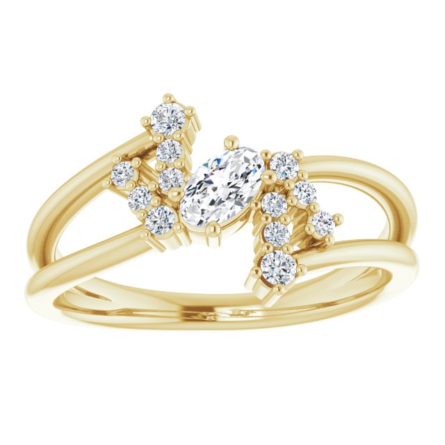 14K Gold Oval Natural White Sapphire & Natural Diamond Accented Bypass Ring – 5x3mm - Yellow Gold - view 3