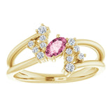 14K Gold Oval Natural Pink Tourmaline & Natural Diamond Accented Bypass Ring – 5x3mm - Yellow Gold - view 3