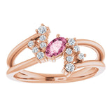 14K Gold Oval Natural Pink Tourmaline & Natural Diamond Accented Bypass Ring – 5x3mm - Rose Gold - view 3