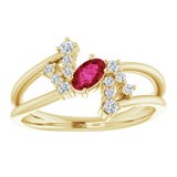 14K Gold Oval Natural Ruby & Natural Diamond Accented Bypass Ring – 5x3mm - Yellow Gold - view 3