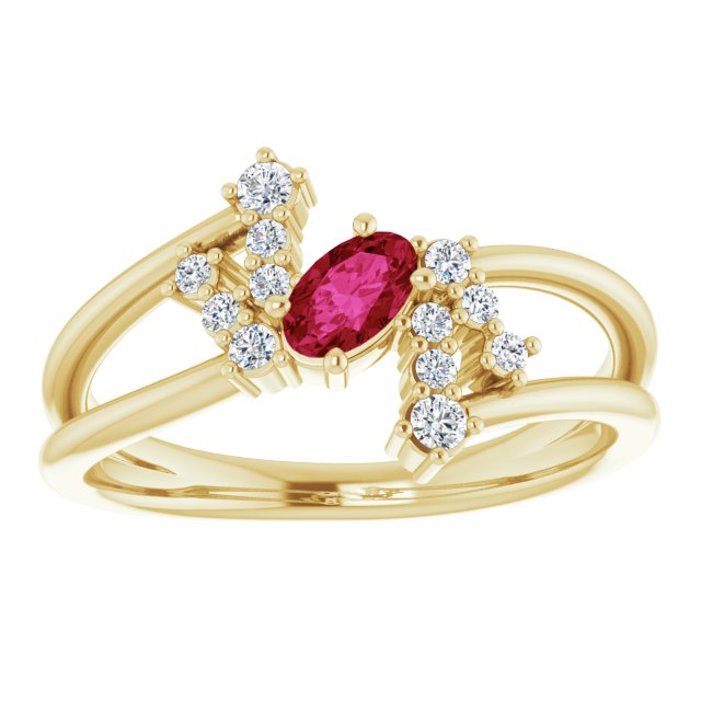 14K Gold Oval Natural Ruby & Natural Diamond Accented Bypass Ring – 5x3mm - Yellow Gold - view 3