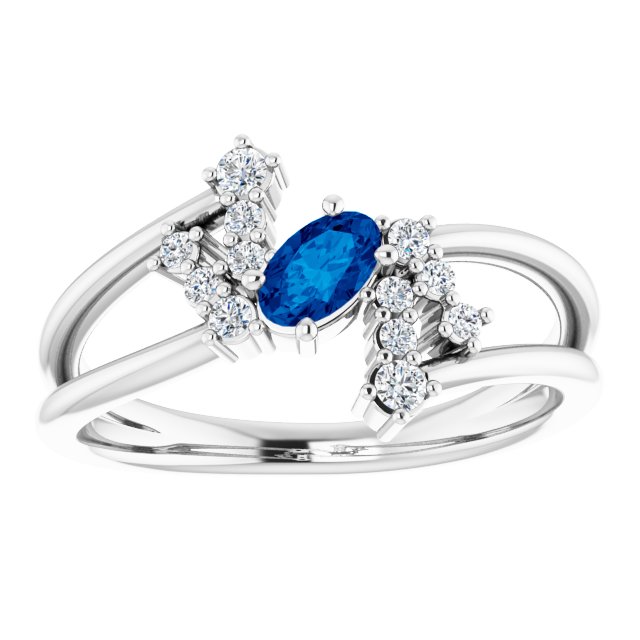 14K Gold Oval Natural Blue Sapphire & Natural Diamond Accented Bypass Ring – 5x3mm - White Gold - view 3