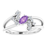 14K Gold Oval Natural Amethyst & Natural Diamond Accented Bypass Ring – 5x3mm - White Gold - view 3