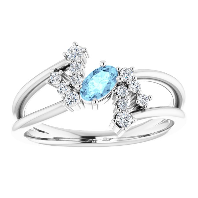 Platinum Oval Natural Aquamarine & Natural Diamond Accented Bypass Ring – 5x3mm - view 3