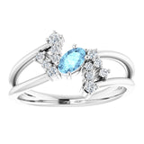14K Gold Oval Natural Aquamarine & Natural Diamond Accented Bypass Ring – 5x3mm - White Gold - view 3