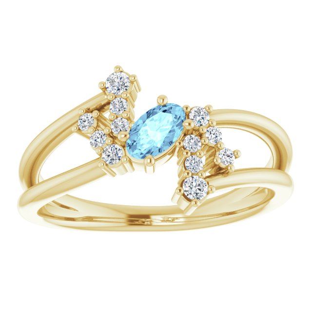 14K Gold Oval Natural Aquamarine & Natural Diamond Accented Bypass Ring – 5x3mm - Yellow Gold - view 3