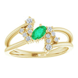 14K Gold Oval Natural Emerald & Natural Diamond Accented Bypass Ring – 5x3mm - Yellow Gold - view 3
