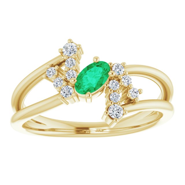 14K Gold Oval Natural Emerald & Natural Diamond Accented Bypass Ring – 5x3mm - Yellow Gold - view 3