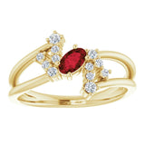 14K Gold Oval Natural Mozambique Garnet & Natural Diamond Accented Bypass Ring – 5x3mm - Yellow Gold - view 3