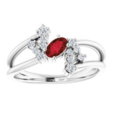Platinum Oval Natural Mozambique Garnet & Natural Diamond Accented Bypass Ring – 5x3mm - view 3