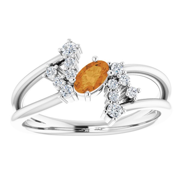 14K Gold Oval Natural Citrine & Natural Diamond Accented Bypass Ring – 5x3mm - White Gold - view 3