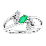 14K Gold Oval Natural Emerald & Natural Diamond Accented Bypass Ring – 5x3mm - White Gold - view 3