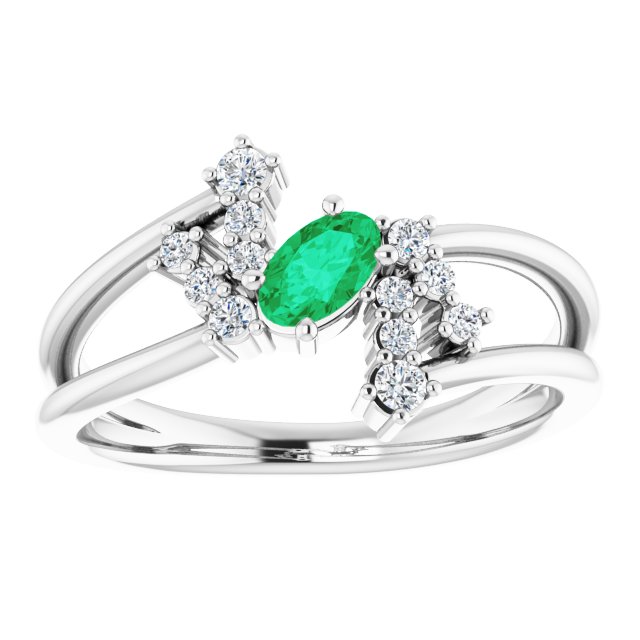 Platinum Oval Natural Emerald & Natural Diamond Accented Bypass Ring – 5x3mm - view 3