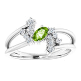 Platinum Oval Natural Peridot & Natural Diamond Accented Bypass Ring – 5x3mm - view 3