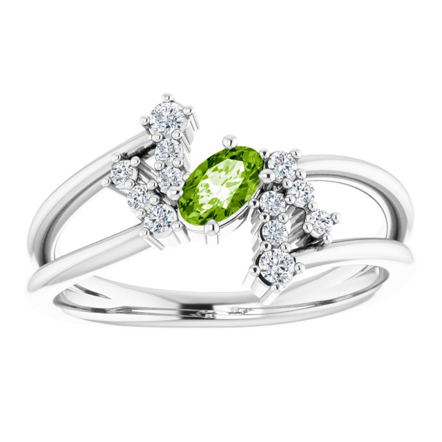 14K Gold Oval Natural Peridot & Natural Diamond Accented Bypass Ring – 5x3mm - White Gold - view 3