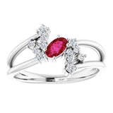 Platinum Oval Natural Ruby & Natural Diamond Accented Bypass Ring – 5x3mm - view 3