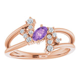 14K Gold Oval Natural Amethyst & Natural Diamond Accented Bypass Ring – 5x3mm - Rose Gold - view 3