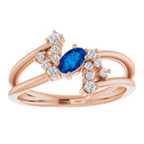 14K Gold Oval Natural Blue Sapphire & Natural Diamond Accented Bypass Ring – 5x3mm - Rose Gold - view 3