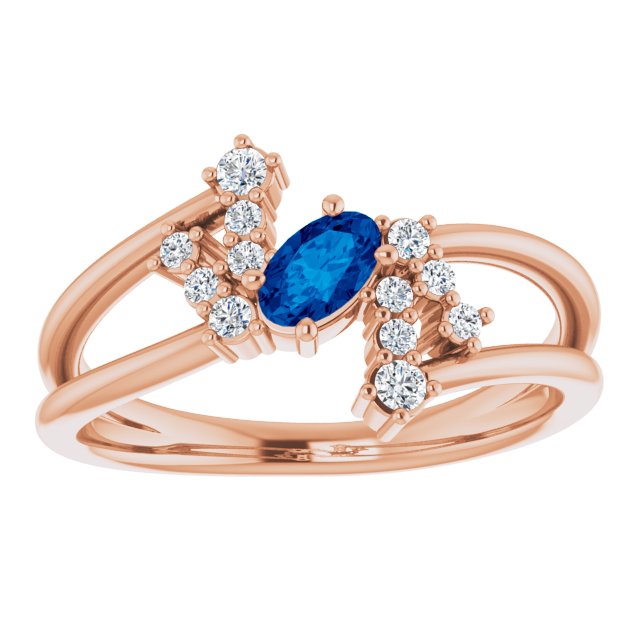 14K Gold Oval Natural Blue Sapphire & Natural Diamond Accented Bypass Ring – 5x3mm - Rose Gold - view 3