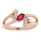 14K Gold Oval Natural Ruby & Natural Diamond Accented Bypass Ring – 5x3mm - Rose Gold - view 3
