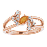 14K Gold Oval Natural Citrine & Natural Diamond Accented Bypass Ring – 5x3mm - Rose Gold - view 3