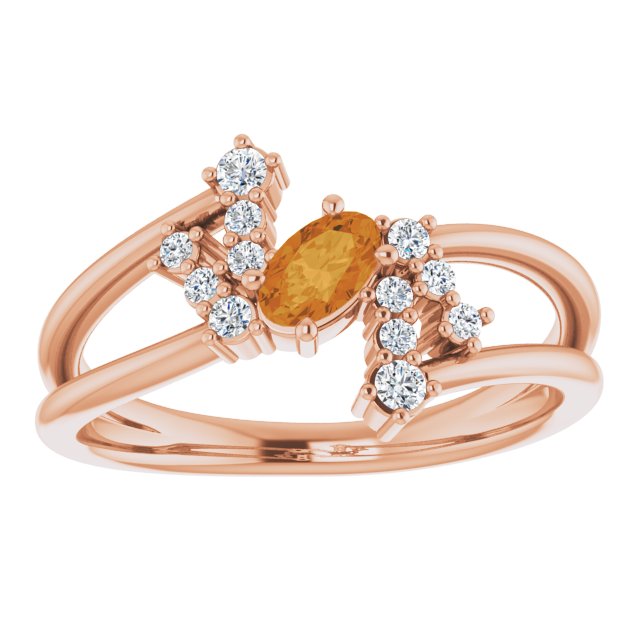 14K Gold Oval Natural Citrine & Natural Diamond Accented Bypass Ring – 5x3mm - Rose Gold - view 3
