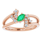 14K Gold Oval Natural Emerald & Natural Diamond Accented Bypass Ring – 5x3mm - Rose Gold - view 3