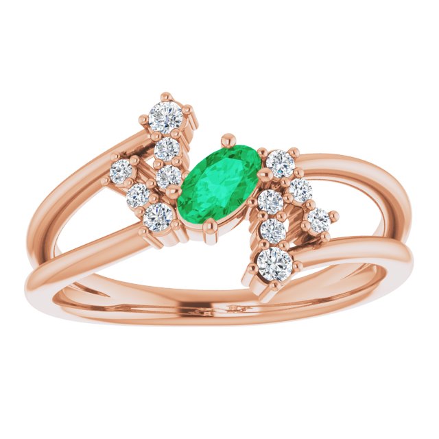 14K Gold Oval Natural Emerald & Natural Diamond Accented Bypass Ring – 5x3mm - Rose Gold - view 3