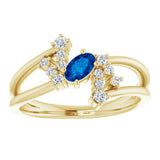 14K Gold Oval Natural Blue Sapphire & Natural Diamond Accented Bypass Ring – 5x3mm - Yellow Gold - view 3