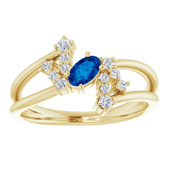 14K Gold Oval Natural Blue Sapphire & Natural Diamond Accented Bypass Ring – 5x3mm - Yellow Gold - view 3