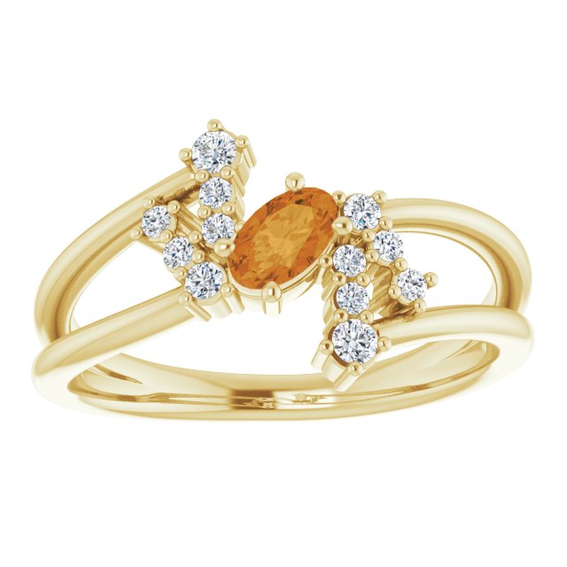 14K Gold Oval Natural Citrine & Natural Diamond Accented Bypass Ring – 5x3mm - Yellow Gold - view 3