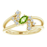 14K Gold Oval Natural Peridot & Natural Diamond Accented Bypass Ring – 5x3mm - Yellow Gold - view 3