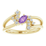 14K Gold Oval Natural Amethyst & Natural Diamond Accented Bypass Ring – 5x3mm - Yellow Gold - view 3