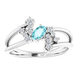 14K Gold Oval Natural Blue Zircon & Natural Diamond Accented Bypass Ring – 5x3mm - White Gold - view 3