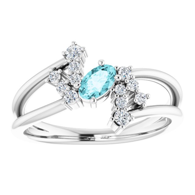 14K Gold Oval Natural Blue Zircon & Natural Diamond Accented Bypass Ring – 5x3mm - White Gold - view 3