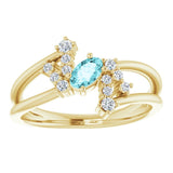 14K Gold Oval Natural Blue Zircon & Natural Diamond Accented Bypass Ring – 5x3mm - Yellow Gold - view 3