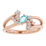 14K Gold Oval Natural Blue Zircon & Natural Diamond Accented Bypass Ring – 5x3mm - Rose Gold - view 3