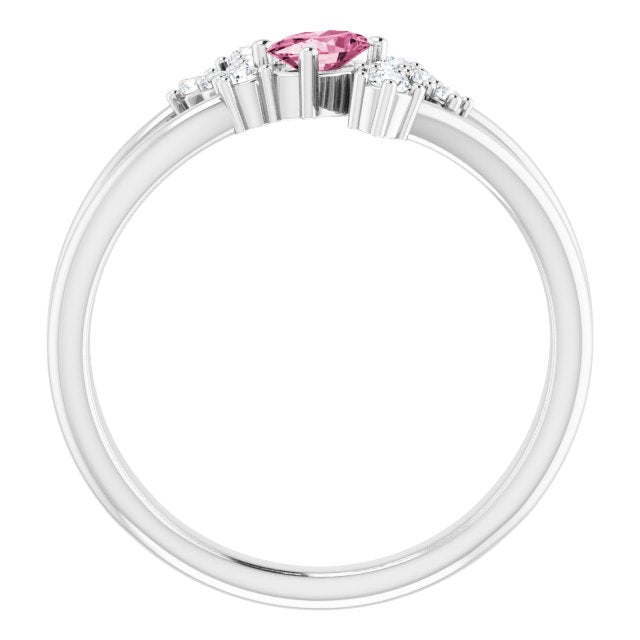 Platinum Oval Natural Pink Tourmaline & Natural Diamond Accented Bypass Ring – 5x3mm - view 2