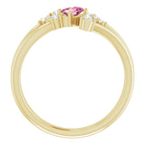 14K Gold Oval Natural Pink Tourmaline & Natural Diamond Accented Bypass Ring – 5x3mm - Yellow Gold - view 2