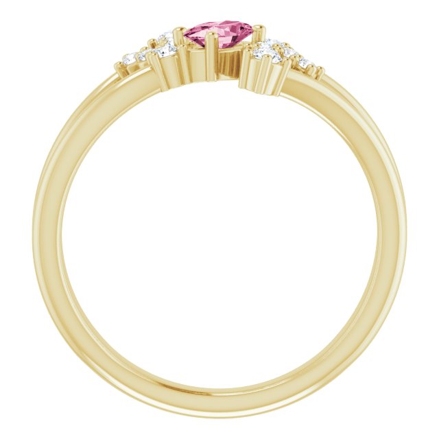 14K Gold Oval Natural Pink Tourmaline & Natural Diamond Accented Bypass Ring – 5x3mm - Yellow Gold - view 2