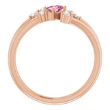 14K Gold Oval Natural Pink Tourmaline & Natural Diamond Accented Bypass Ring – 5x3mm - Rose Gold - view 2