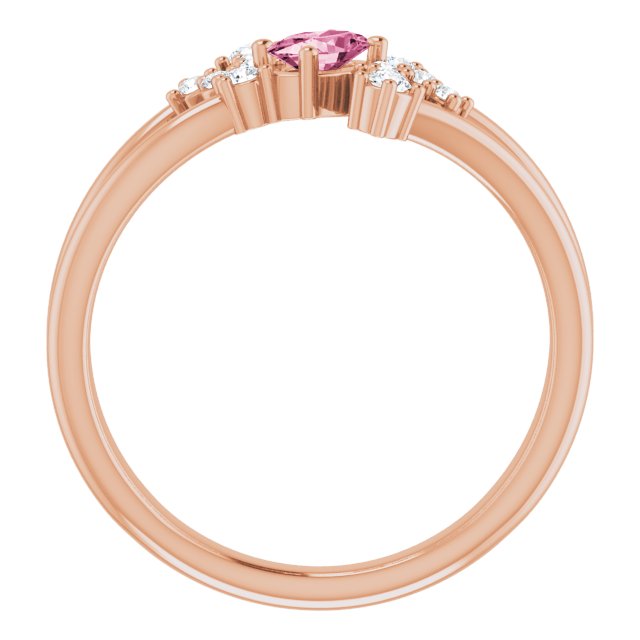 14K Gold Oval Natural Pink Tourmaline & Natural Diamond Accented Bypass Ring – 5x3mm - Rose Gold - view 2