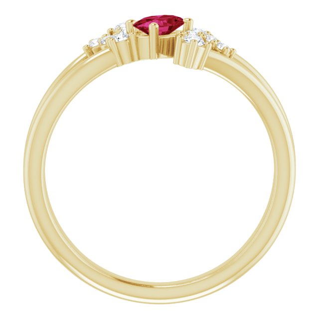 14K Gold Oval Natural Ruby & Natural Diamond Accented Bypass Ring – 5x3mm - Yellow Gold - view 2