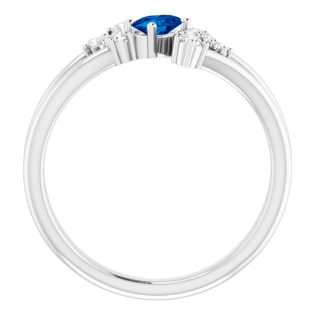 14K Gold Oval Natural Blue Sapphire & Natural Diamond Accented Bypass Ring – 5x3mm - White Gold - view 2