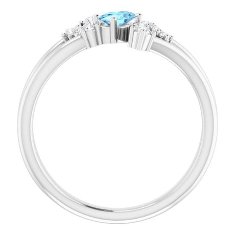 Platinum Oval Natural Aquamarine & Natural Diamond Accented Bypass Ring – 5x3mm - view 2