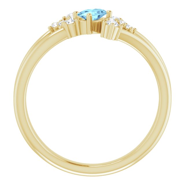 14K Gold Oval Natural Aquamarine & Natural Diamond Accented Bypass Ring – 5x3mm - Yellow Gold - view 2