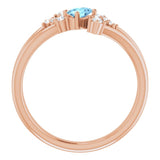 14K Gold Oval Natural Aquamarine & Natural Diamond Accented Bypass Ring – 5x3mm - Rose Gold - view 2