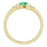 14K Gold Oval Natural Emerald & Natural Diamond Accented Bypass Ring – 5x3mm - Yellow Gold - view 2