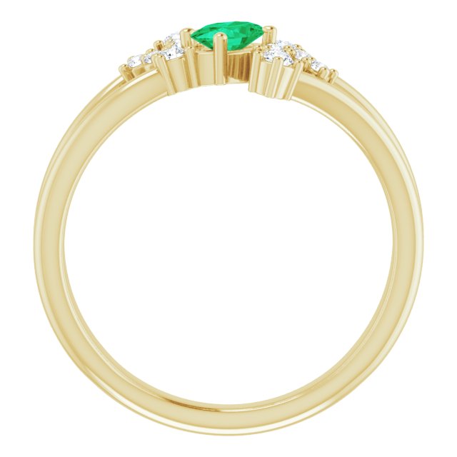 14K Gold Oval Natural Emerald & Natural Diamond Accented Bypass Ring – 5x3mm - Yellow Gold - view 2