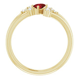 14K Gold Oval Natural Mozambique Garnet & Natural Diamond Accented Bypass Ring – 5x3mm - Yellow Gold - view 2